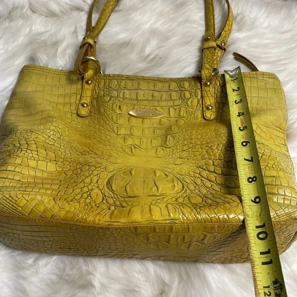 Brahmin Alden Melbourne Leather Tote Yellow shoulder bag gold tone hardwares.